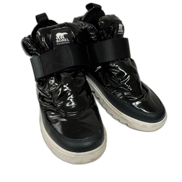 Sorel Joan of Arctic Next Strap Puff Boot Shiny Black Nylon Waterproof Sneaker - Picture 3 of 11